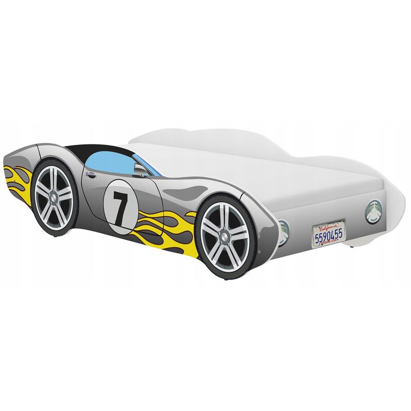 Pat pentru copii Maşină de curse gri cu flăcări 140 × 70 cm