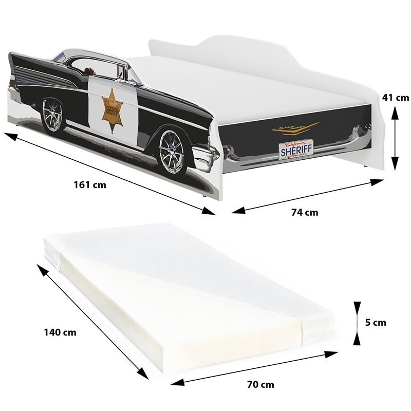 Pat pentru copii Maşina şerifului 140 × 70 cm