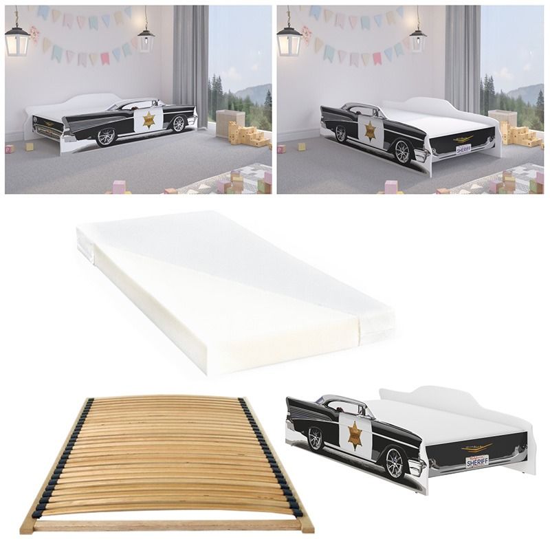 Pat pentru copii Maşina şerifului 140 × 70 cm