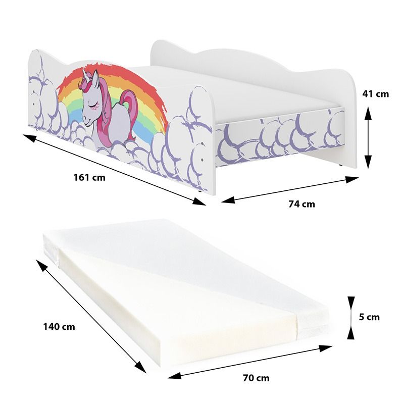 Pat pentru copii Unicorn cu curcubeu 140 × 70 cm