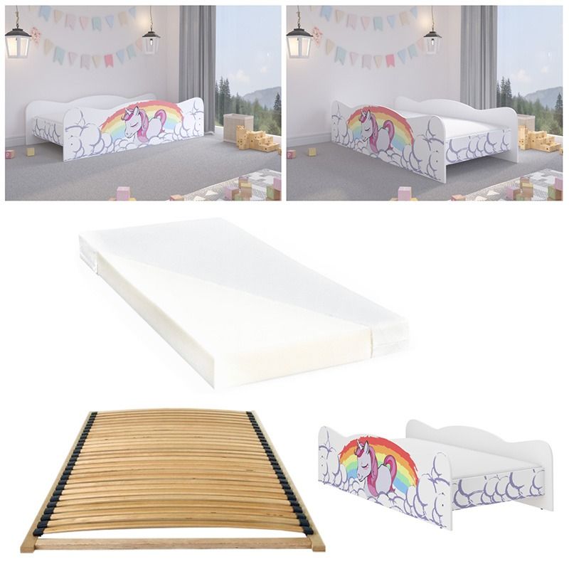 Pat pentru copii Unicorn cu curcubeu 140 × 70 cm