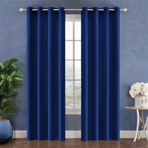 Draperie glamour din velur bleumarin 140x230 cm cu inele (1 buc.)