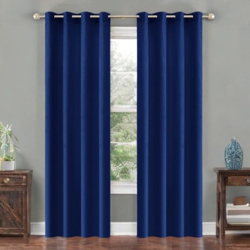 Draperie glamour din catifea bleumarin 140 x 250 cm cu inele (1 buc.)