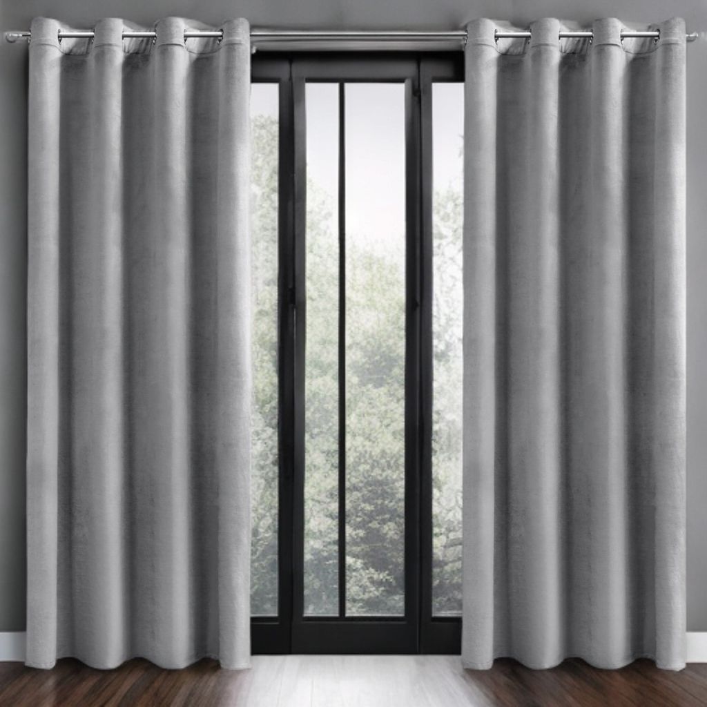 Draperie glamour din catifea gri deschis 140 x 250 cm cu inele (1 buc.)