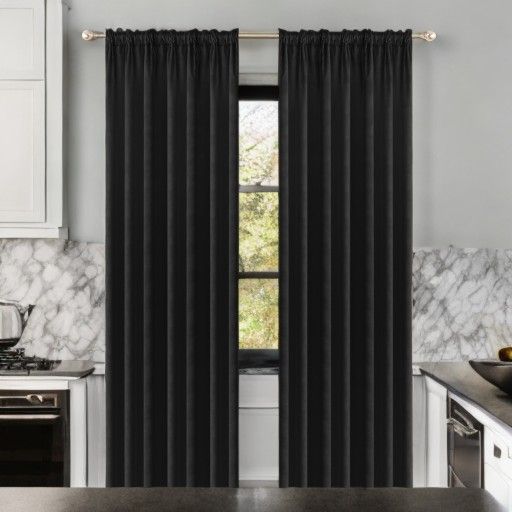 Draperie glamour din catifea neagră 140 x 230 cm cu bandă (1 buc.)