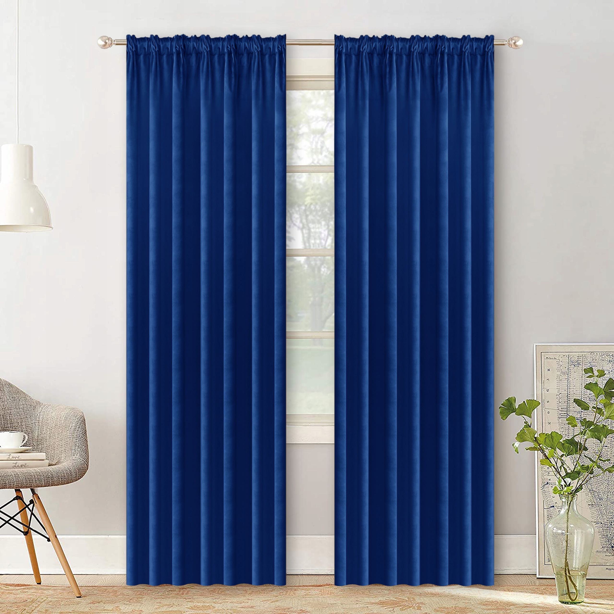 Draperie glamour din catifea bleumarin 140 x 270 cm cu bandă (1 buc.)