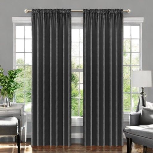 Draperie glamour din catifea gri închis 140 x 270 cm cu bandă (1 buc.)