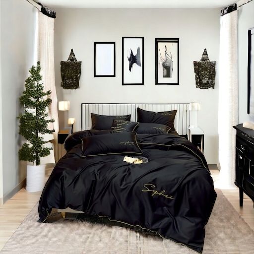 Set de lenjerie din microfibră, 3 piese, 160x200 cm, în culoare negru