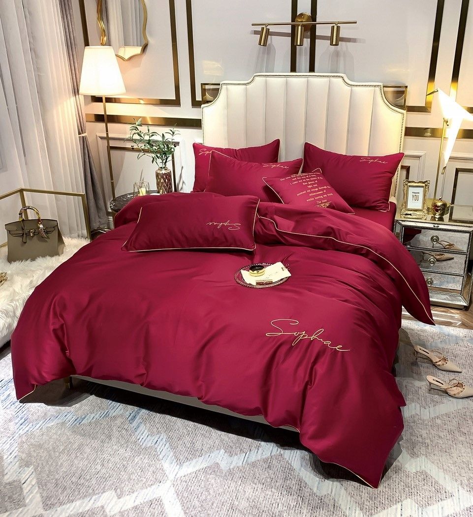 Set de lenjerie din microfibră, 3 piese, 160x200 cm, în culoare roşie