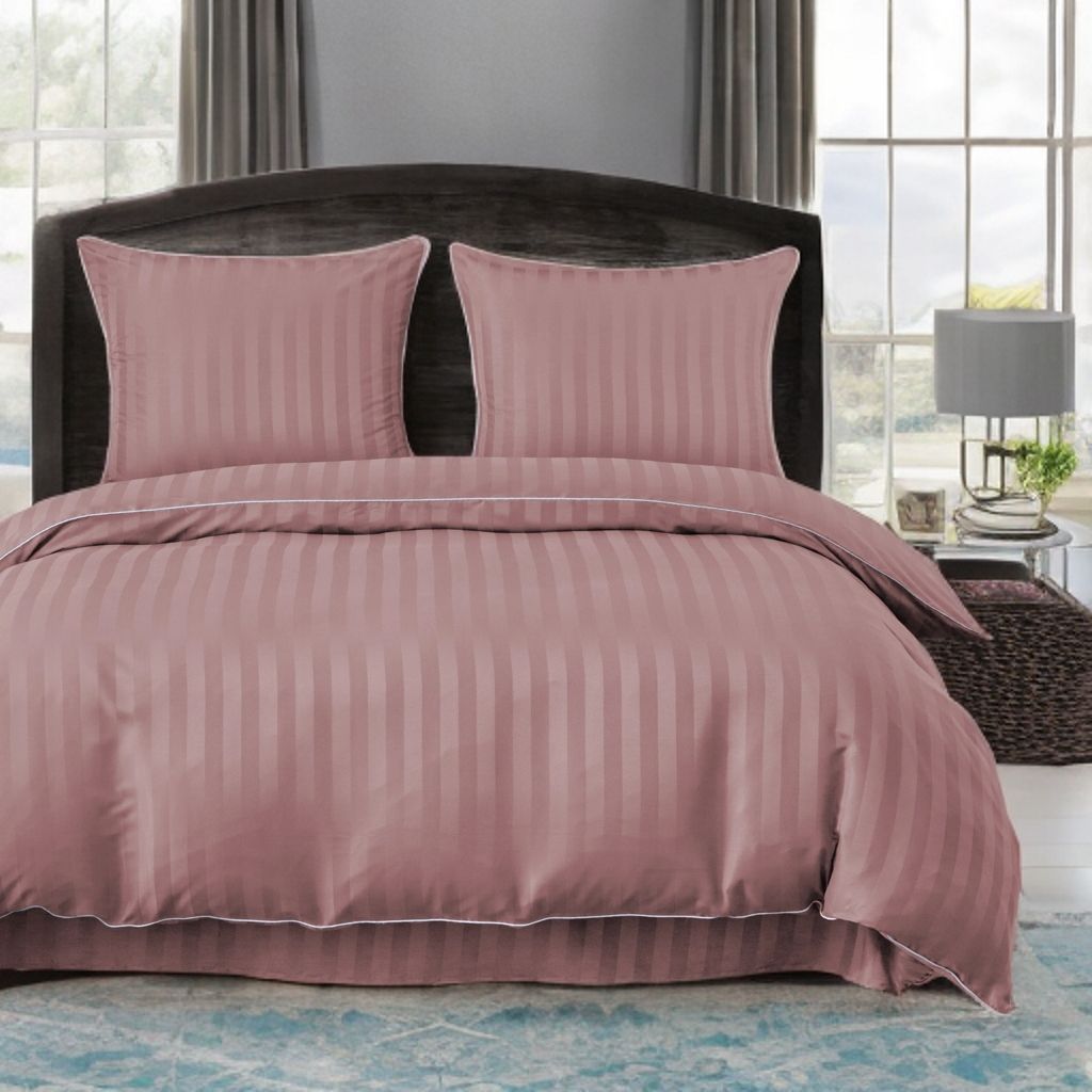 Set de lenjerie din damasc, 3 piese, culoare roz, 160x200 cm