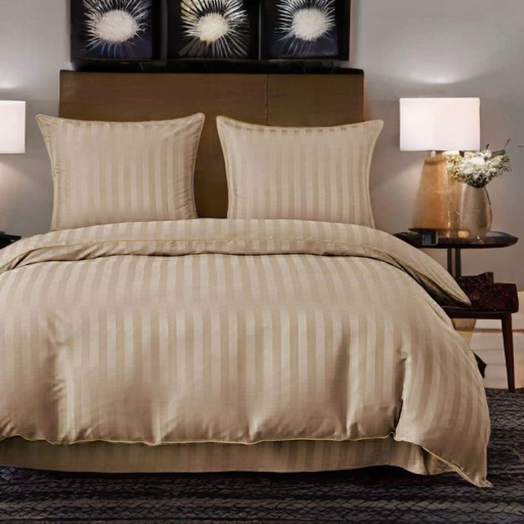 Set de lenjerie din damasc, 3 piese, culoare bej, 200x220 cm