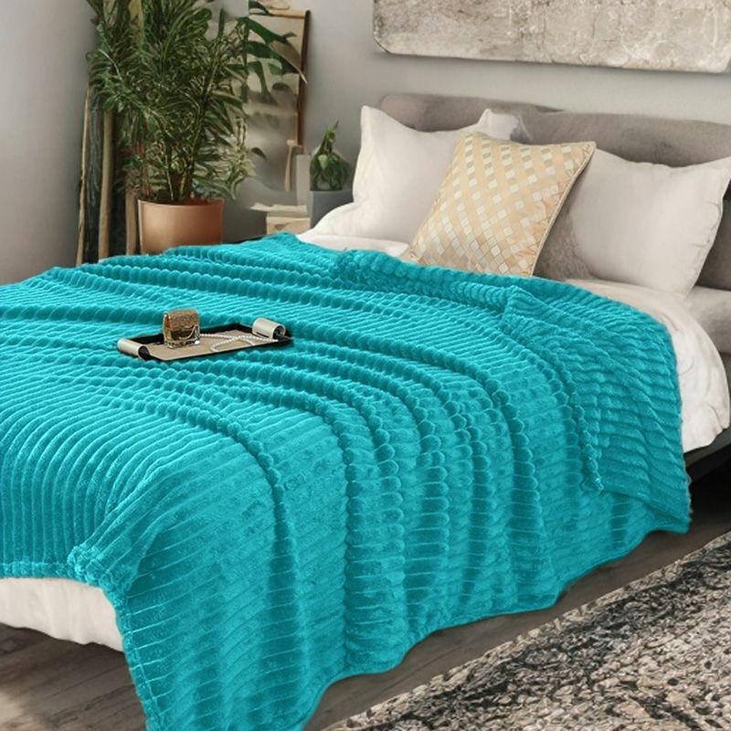 Pătură turcoaz cu dungi 3D