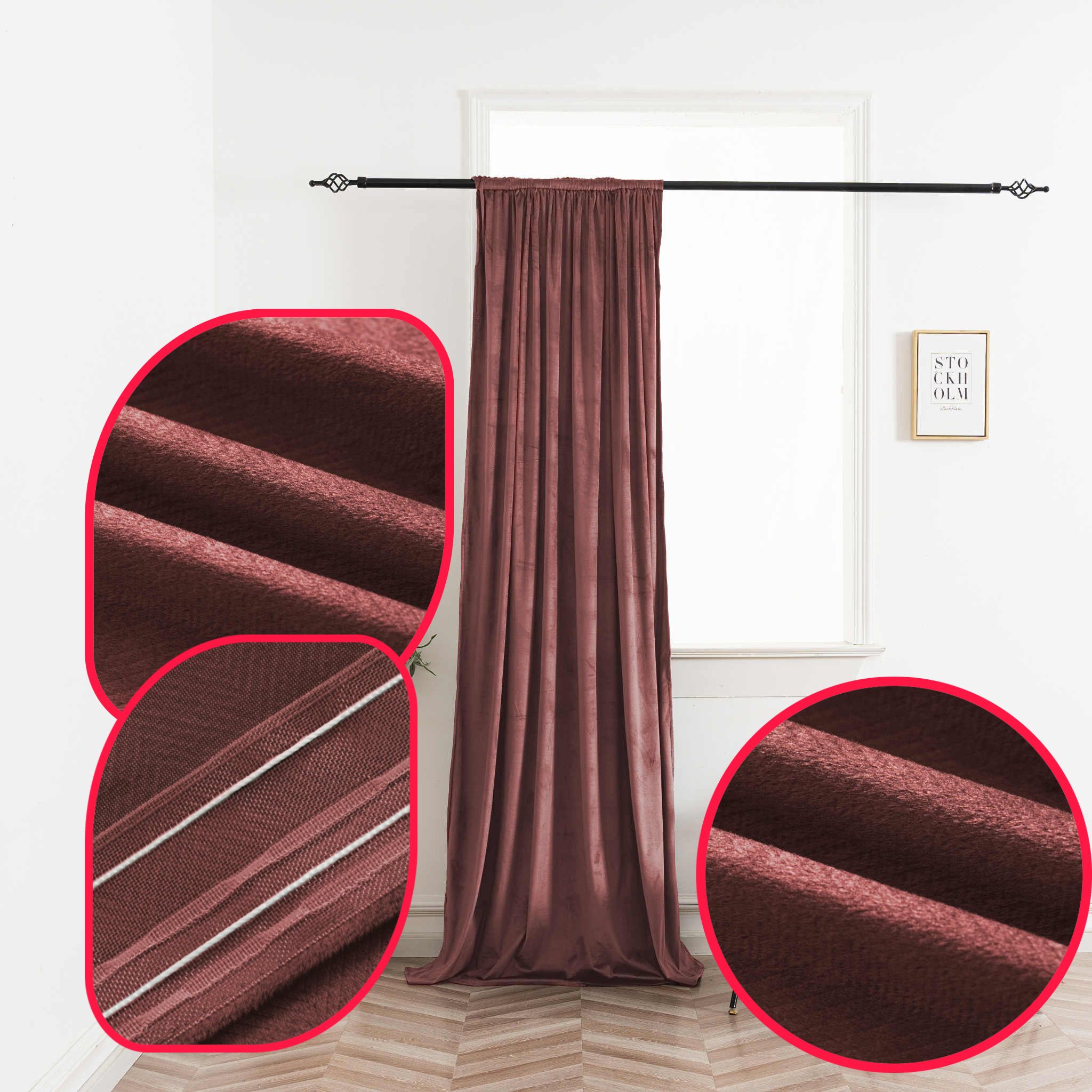 Draperie roz din catifea, model chevron 140 × 250 cm