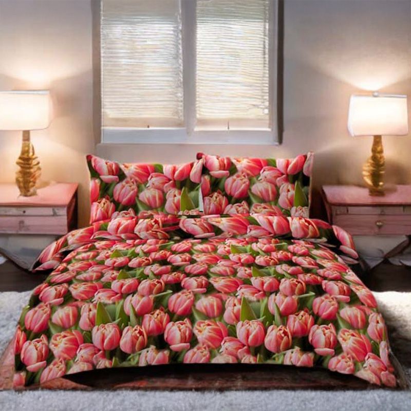 Set de lenjerie de pat din bumbac satinat, 3 piese, Lalele 200x160 cm