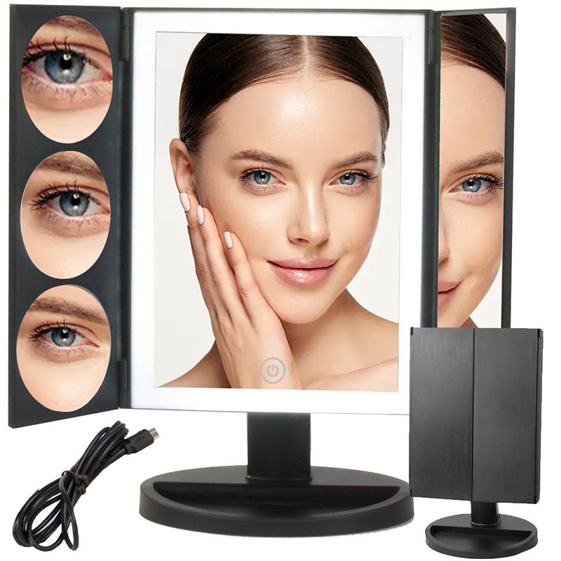 Oglindă cosmetică pentru machiaj cu LED și mărire 3× 5× 10×