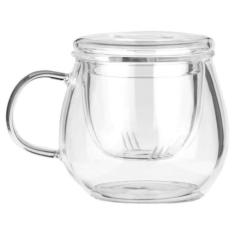 Cană din sticlă cu infuzor şi capac
