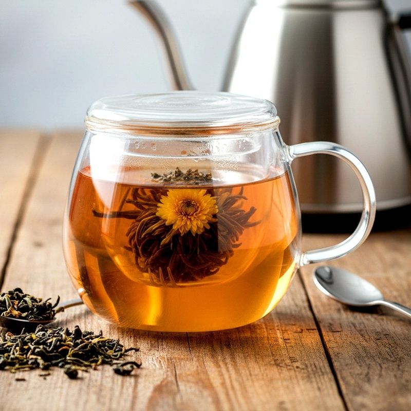 Cană din sticlă cu infuzor şi capac