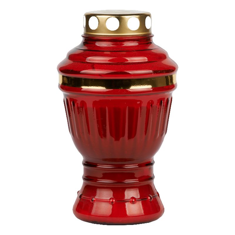 Candelă roşie din sticlă cu parafină turnată