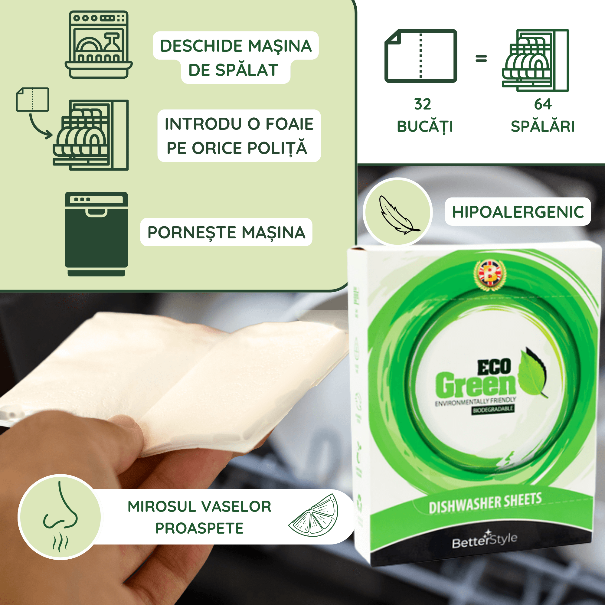Foi de detergent pentru maşina de spălat vase ECO Green